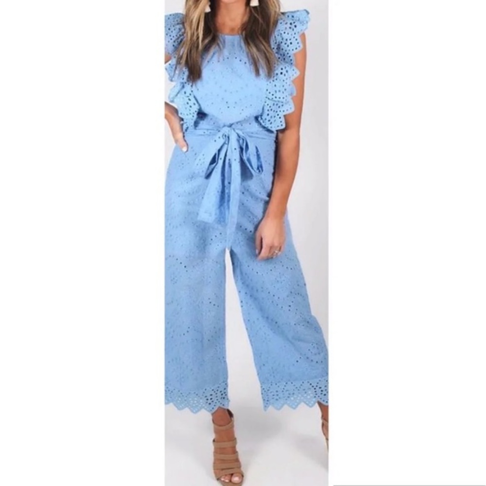 Blue Eyelet Jumpsuit